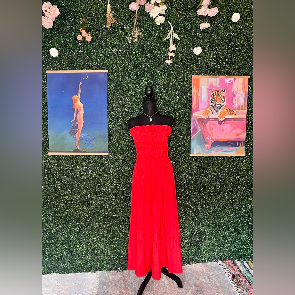 Red Strapless Maxi Dress